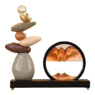石来运转招财石头摆件流沙摆件高级客厅办公室玄关电视柜家饰软装