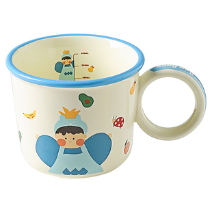 川岛屋刻度牛奶杯微波炉可加热儿童水杯家用陶瓷马克杯燕麦早餐杯