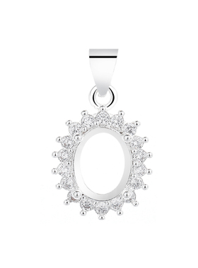 白银色女吊坠空托diy镶嵌椭圆形
