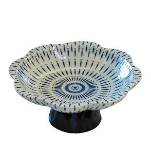 中式青花手绘陶瓷高脚果盘精致糕点茶点高足托盘坚果水果盘点心盘