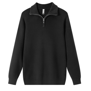 男士黑色半拉链高领毛衣男款2025新款针织衫上衣冬季立领外套潮牌