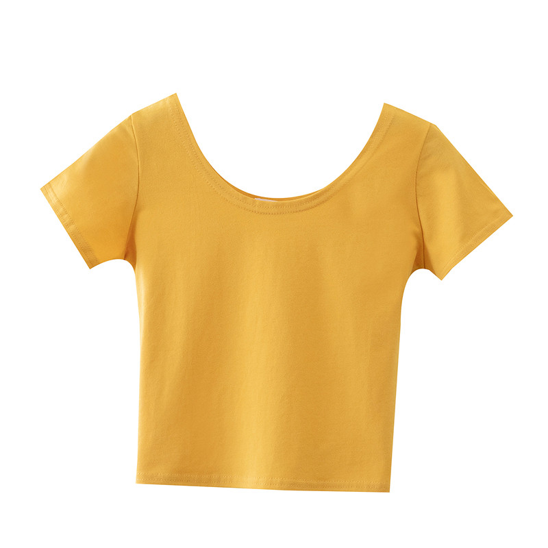 韩版纯棉紧身露脐短袖女t恤修身高腰短款上衣漏肚脐小衫短装体恤