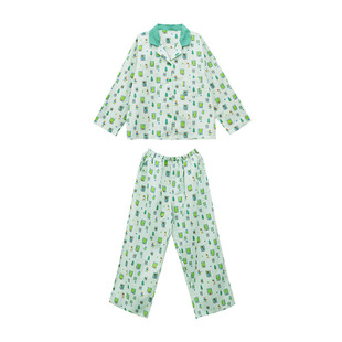 森林小树·Fishhome原创纯棉磨毛绿格长袖长裤家居服睡衣2025秋冬