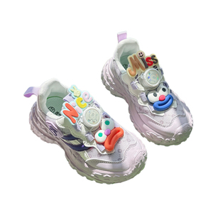 女童紫色运动鞋轻便跑步软底耐脏2025新款秋季幼儿童鞋子网面透气