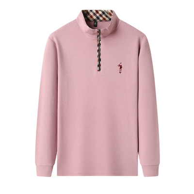 罗蒙春秋纯棉立领半拉链长袖t恤