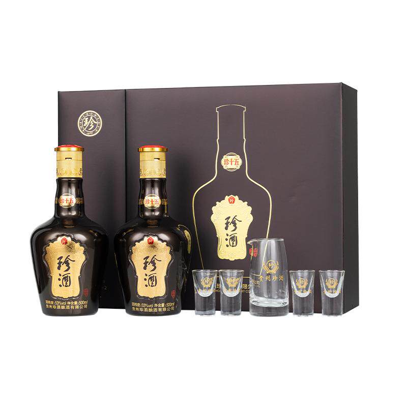 珍酒珍十五珍藏礼盒酱香型白酒53度500ml*2瓶礼盒装【年货送礼】