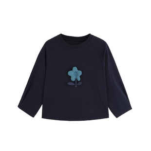 砚台家童装女童长袖T恤2026春季新款立体花朵薄款洋气纯棉上衣潮