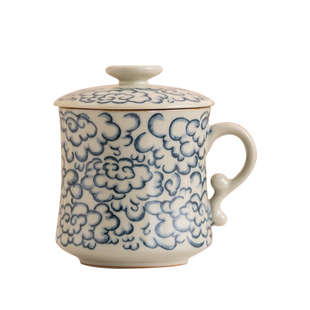 臻尧汝窑办公杯带盖过滤月牙茶杯个人专用陶瓷泡茶杯送礼定制logo