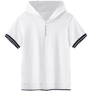 安踏莫代尔亲肤连帽短袖女夏季通勤时尚半拉链休闲短袖162628129