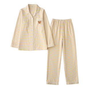 泡芙小熊睡衣情侣春秋款纯棉法兰绒磨毛绒布保暖居家服男士家居服