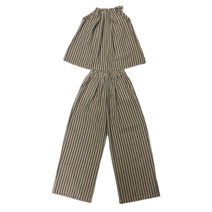 法式吊带套装女童夏款新款设计感条纹背心上衣阔腿长裤女孩两件套