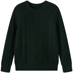 英氏男童羊毛衫打底毛衣2025秋冬新款儿童加厚保暖复古绞花针织衫