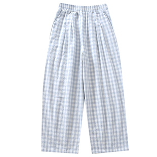 气球裤九分裤纯棉纱布女士睡裤春夏季薄款可外穿格子居家裤长裤
