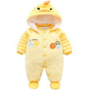 新生婴儿包脚连体衣秋冬棉衣加厚纯棉男女宝宝满月衣服冬季外出服