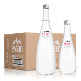 法国evian依云矿泉水330ml玻璃瓶进口天然弱碱性/750ml整箱含气水
