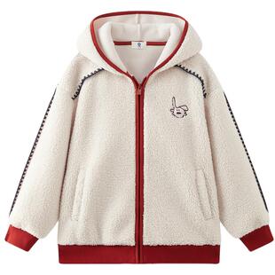 MQD童装儿童加厚摇粒绒外套2025冬季新款男女同款连帽仿羊羔绒