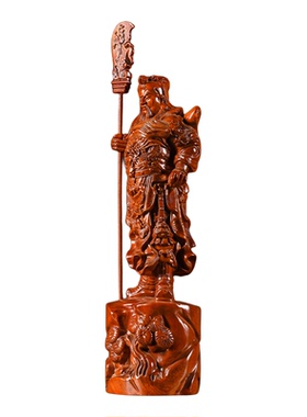 黑檀实木雕刻关公摆件招财武财神