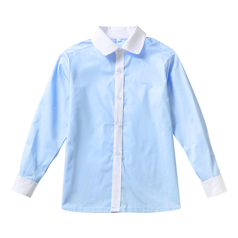 男女童夏款小学生校服蓝色短袖长袖衬衫初中学生儿童班服半袖衬衣