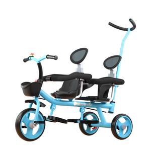 双人儿童三轮车可带人二胎溜娃神器双胞胎手推车大小宝婴儿脚踏车