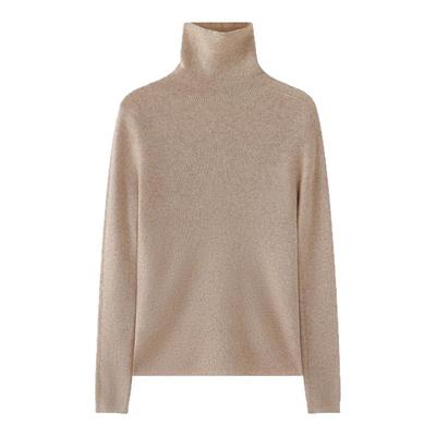 鄂尔多斯市无缝一体深灰色羊毛衫女堆堆领修身紧身羊绒针织打底衫