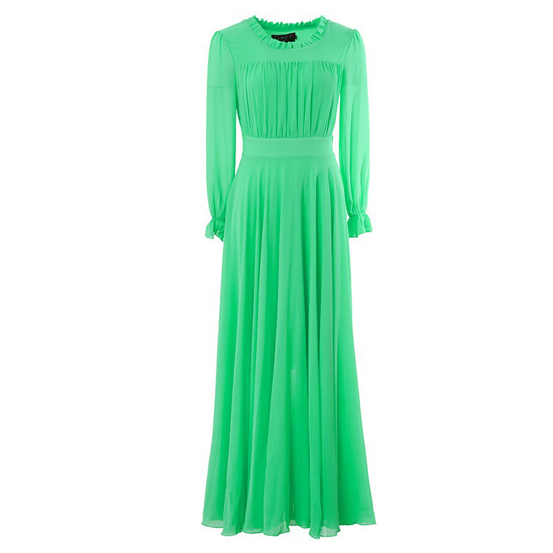 沙滩裙女2026早春新款时尚收腰显瘦名媛气质长袖宴会雪纺过膝长裙