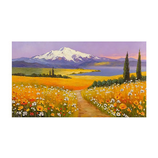 大芬村手绘油画金色花海客厅山水风景装饰画横版玄关花卉肌理挂画