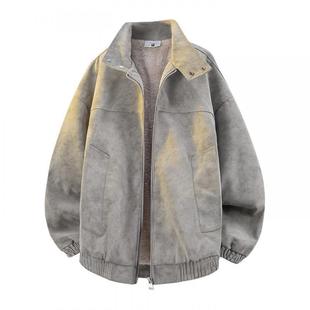 潮流高级感PU皮衣外套男款冬季美式复古扎染加绒保暖痞帅工装夹克