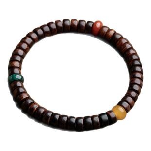 【紫海承星】海南黄花梨老油梨拆房老料7*3mm药片珠玛瑙单圈手串