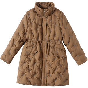 轻薄羽绒服女中长款2025冬季新款绣花时尚气质中年妈妈白鹅绒外套