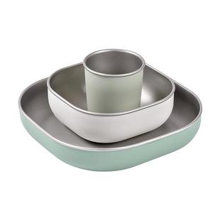 法国beaba婴儿辅食碗不锈钢碗勺三件套装宝宝餐盘儿童餐具礼盒装