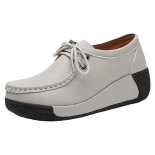 摇摇底妈妈鞋女2026新款真皮坡跟厚底皮鞋女显瘦减龄单鞋加绒保暖