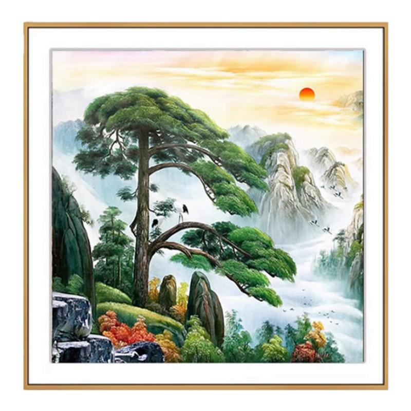 迎客松钻石画方钻客厅满钻十字绣