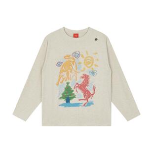 【高瀚宇同款】FMACM闷与狂蜡笔手绘牛马舒适2024春秋亲肤长袖T恤