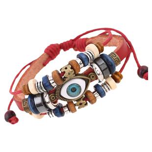 灵魂对撞异域个性复古皮质手链中间眼睛手镯可调节男女情侣手绳女