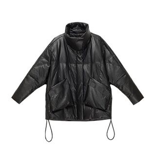 时尚蝙蝠袖真皮羽绒服女短款流行洋气进口绵羊皮海宁鸭绒皮衣外套