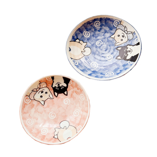 日本进口美浓烧釉下彩陶瓷柴犬可爱萌萌哒狗狗家用餐具中钵盘子