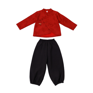 儿童新中式国风套装男女童红色喜庆新年表演服拜年服唐装兄妹套装