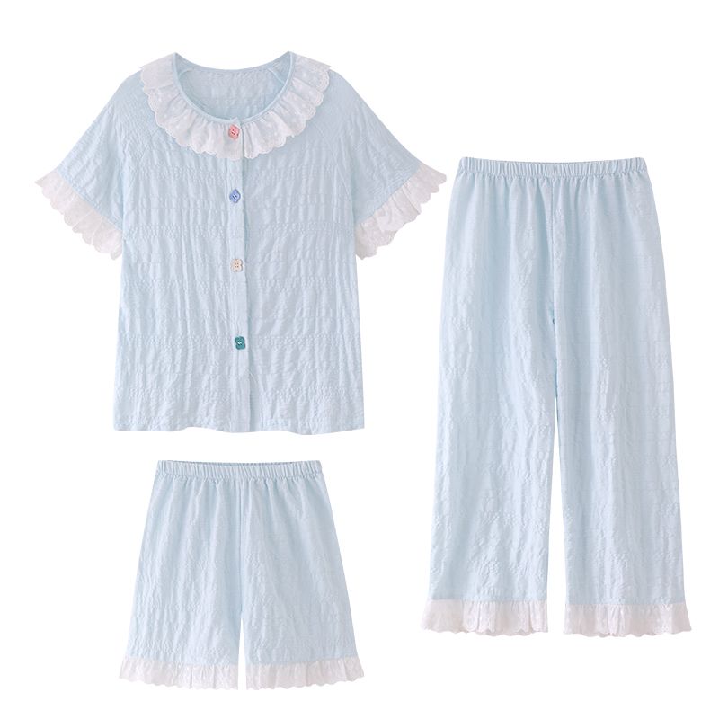 夏款2026新款云朵棉儿童睡衣女童夏季短袖三件套公主风女孩家居服