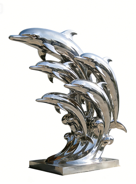 不锈钢镜面海豚大型城市广场文化艺术金属酒店大堂公园景观雕塑