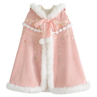 汉服女童冬款儿童古风仙气中长款大斗篷女宝加绒加厚保暖披风外套