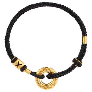 莫尘 黄金手链男士999足金本命年编绳转运珠凤翎平安扣情侣手绳