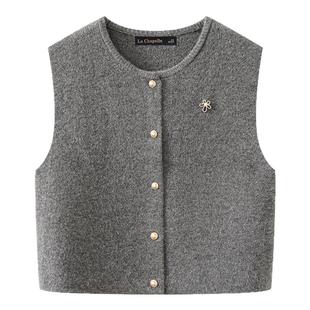 拉夏贝尔/La Chapelle秋冬韩版宽松无袖针织马甲女百搭圆领毛衣