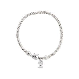 日韩简约串珠S925纯银小盘缠小猫吃鱼手链轻奢小众百搭精致女手饰