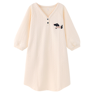 2025新款日系ins空气棉长袖睡裙女秋冬季加厚保暖夹层睡衣家居服