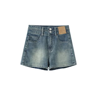 复古弹力牛仔短裤女高腰夏季新款大码胖mm显瘦梨型身材a字热裤子