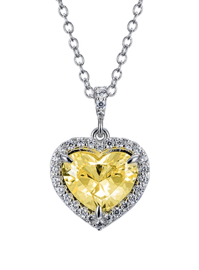 黄色爱心形锆石项链耳饰戒指