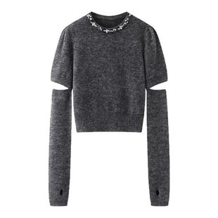 ariosea艾诺丝单官方旗舰店正品2025新款钉珠刺绣针织衫AR804154