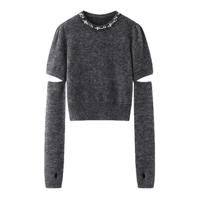 百搭脱钉珠刺绣卸袖针织衫毛衣