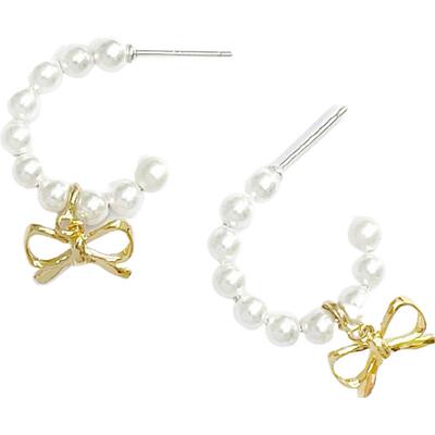 【礼物】NUMBERING 女黄铜镀14K金珍珠蝴蝶结耳环