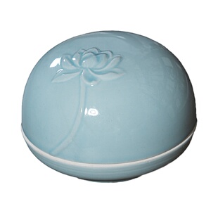 景德镇陶瓷印泥盒子中号高顶瓷缸仿古浮雕荷花印缸锦盒双维印泥